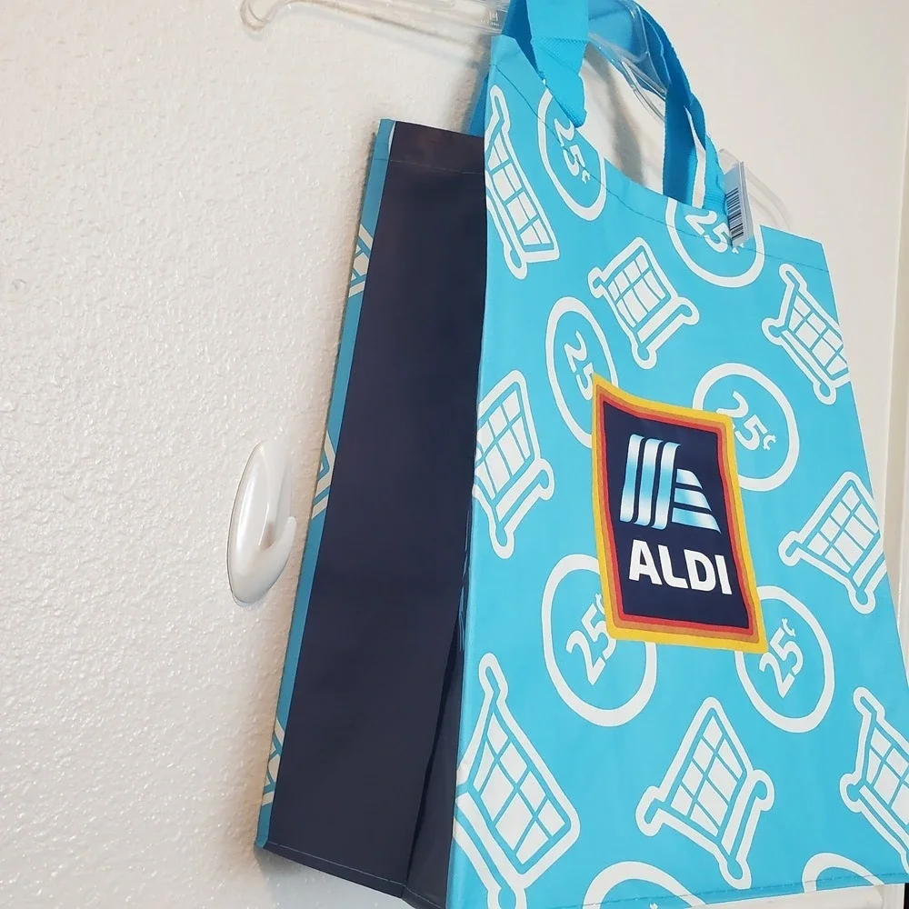 Aldi Reusable Grocery Shopping Bag Set of 4 Blue 25 Cent Cart Logo Totes NEW